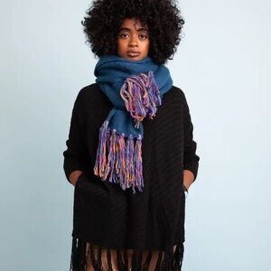 Vibrant Blue and Purple Fringe Scarf